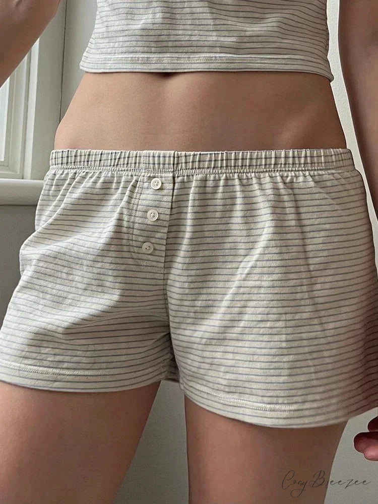 Floral Heart Striped Lounge Shorts white / S short-250223