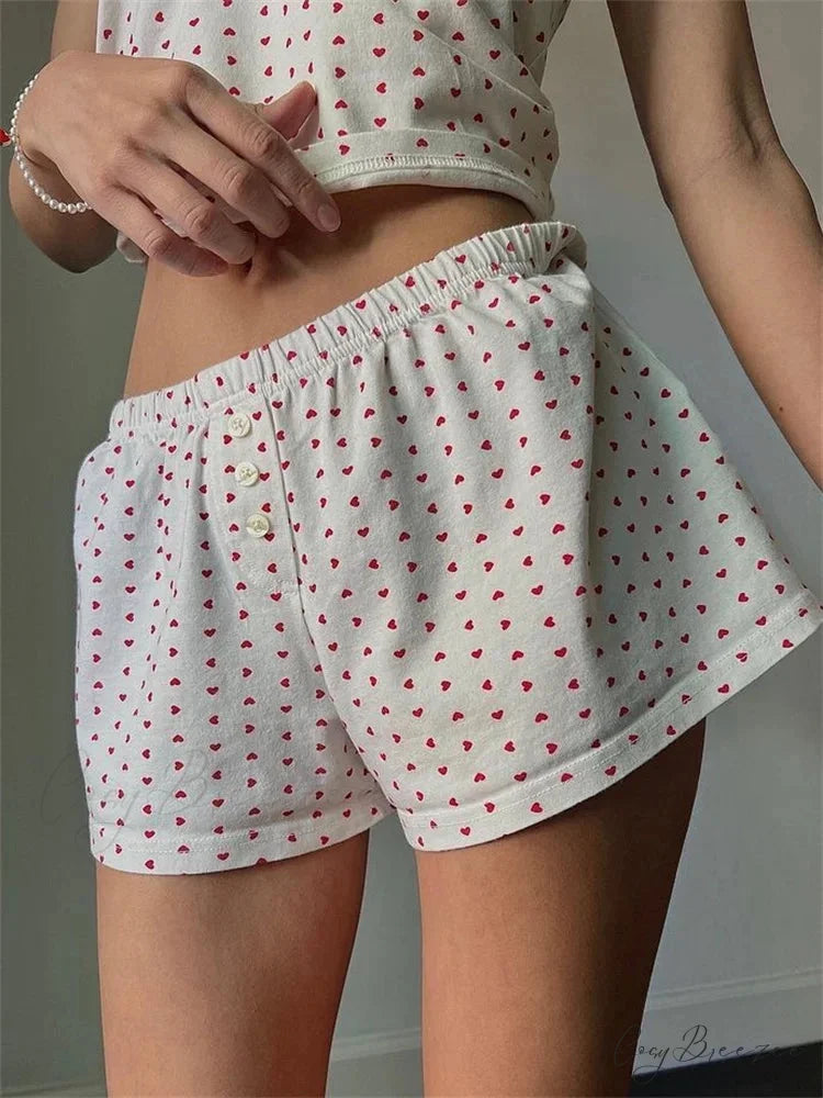 Floral Heart Striped Lounge Shorts white1 / S short-250223