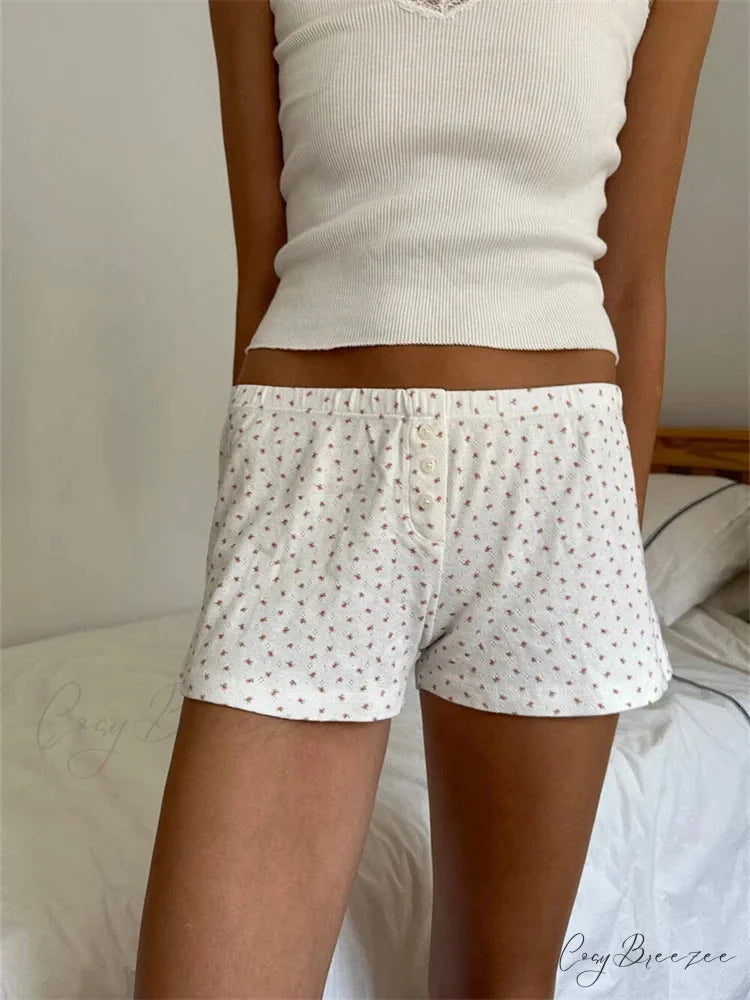 Floral Heart Striped Lounge Shorts white3 / S short-250223