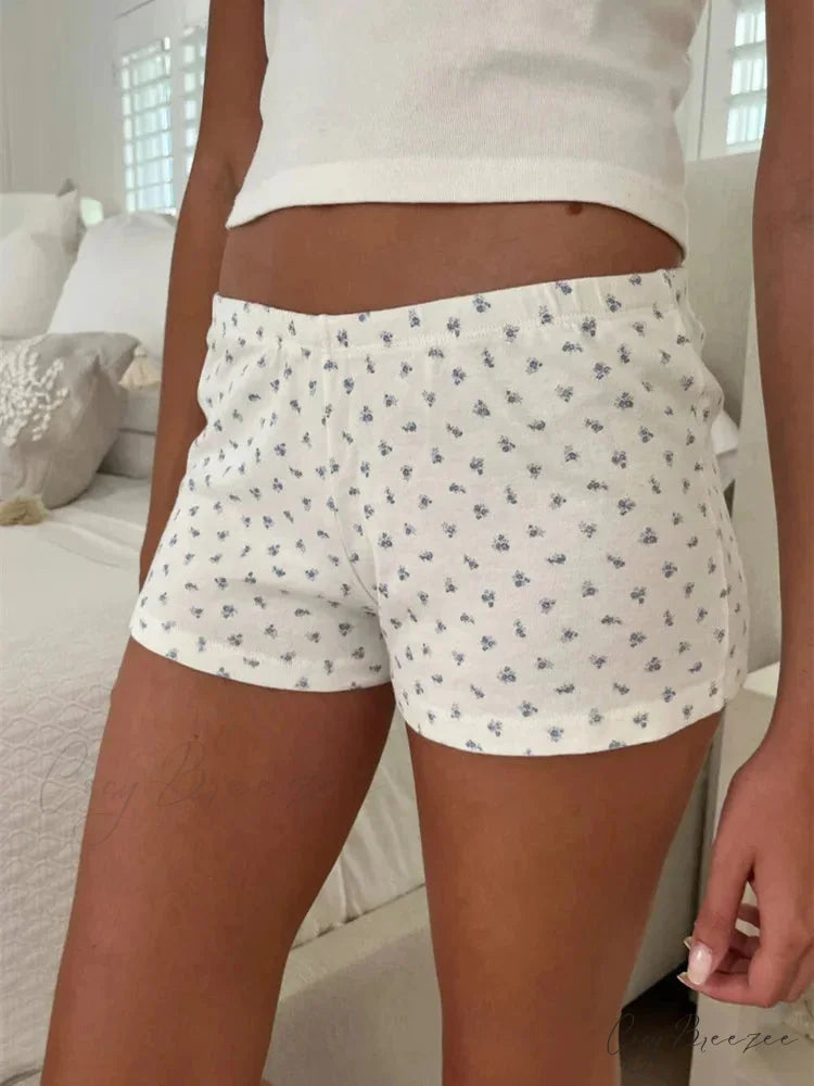 Floral Heart Striped Lounge Shorts white5 / S short-250223