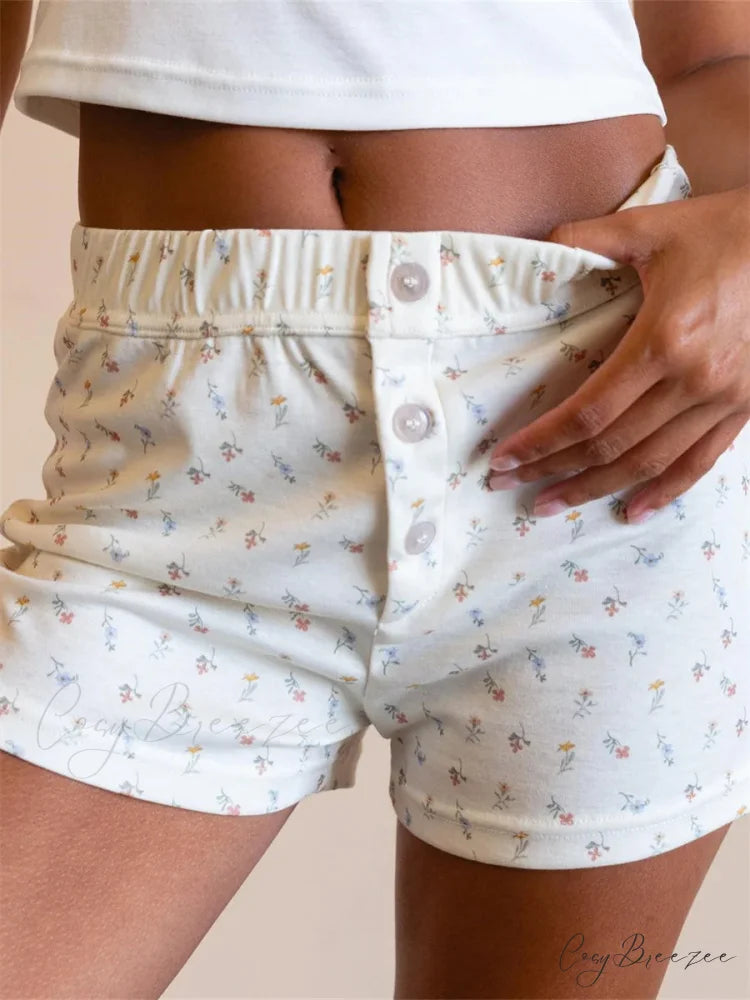 Floral High Elastic Waist Shorts short-250223