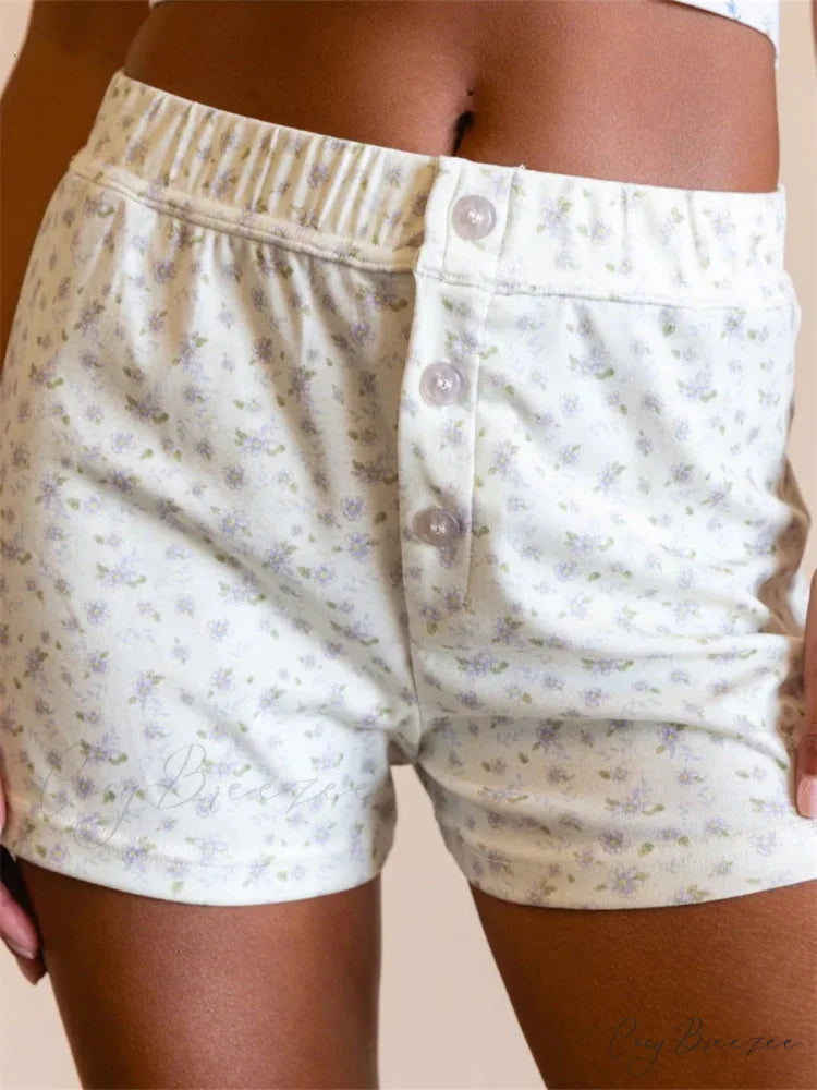 Floral High Elastic Waist Shorts short-250223