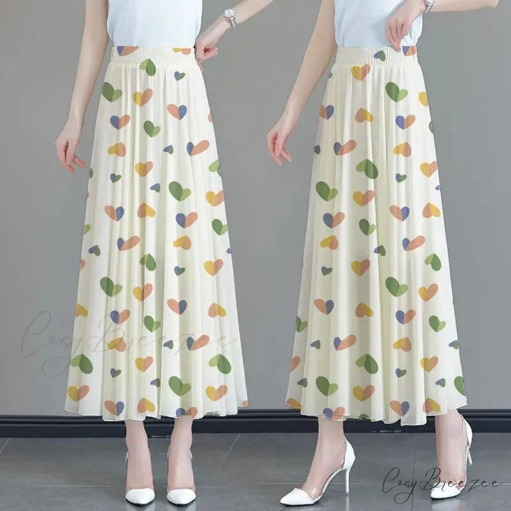 Floral High Waist Patchwork Chiffon Beach Skirt Love Length 80CM / M skirt-250126