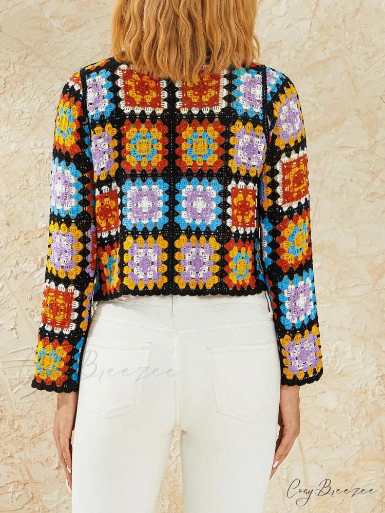 Floral Hollow Out V-Neck Crochet Cardigan cardiagn-250126