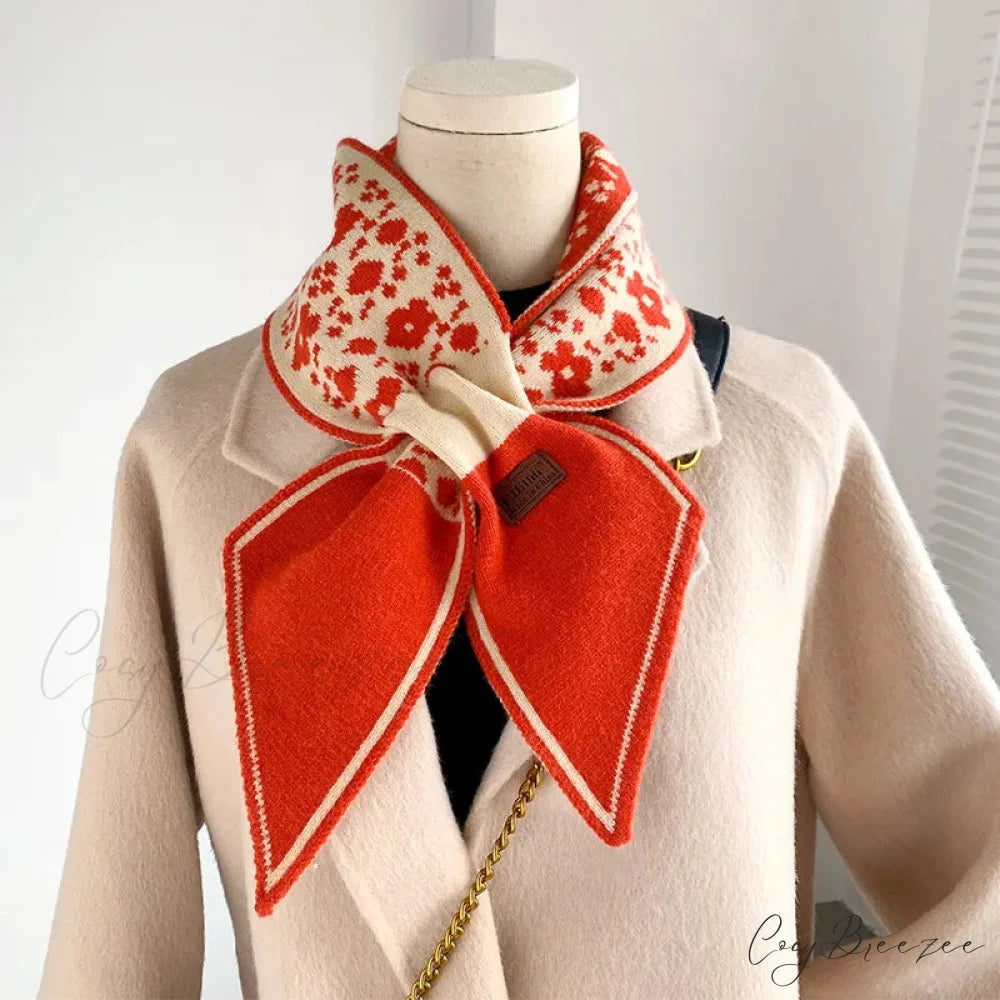 Floral Knit Cashmere Winter Scarf red scarf-241228