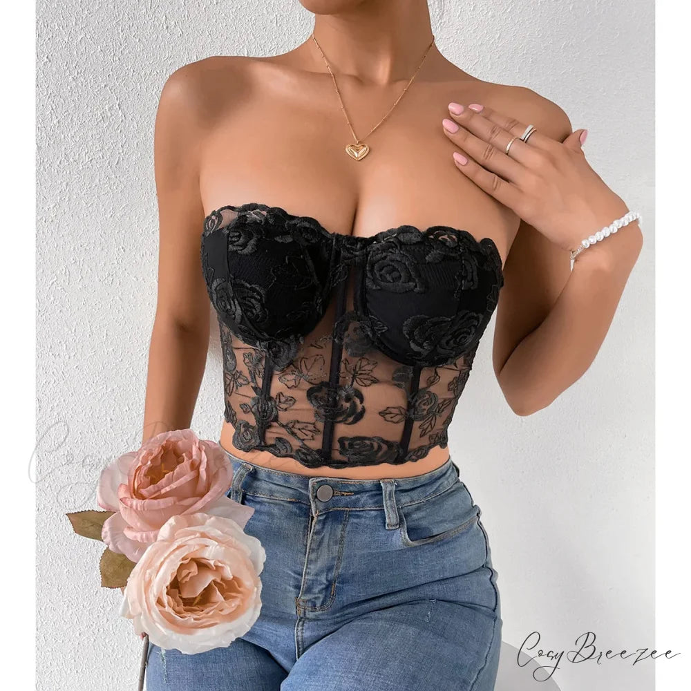 Floral Lace Backless Short Y2K Sexy Crop Top croptop-250126