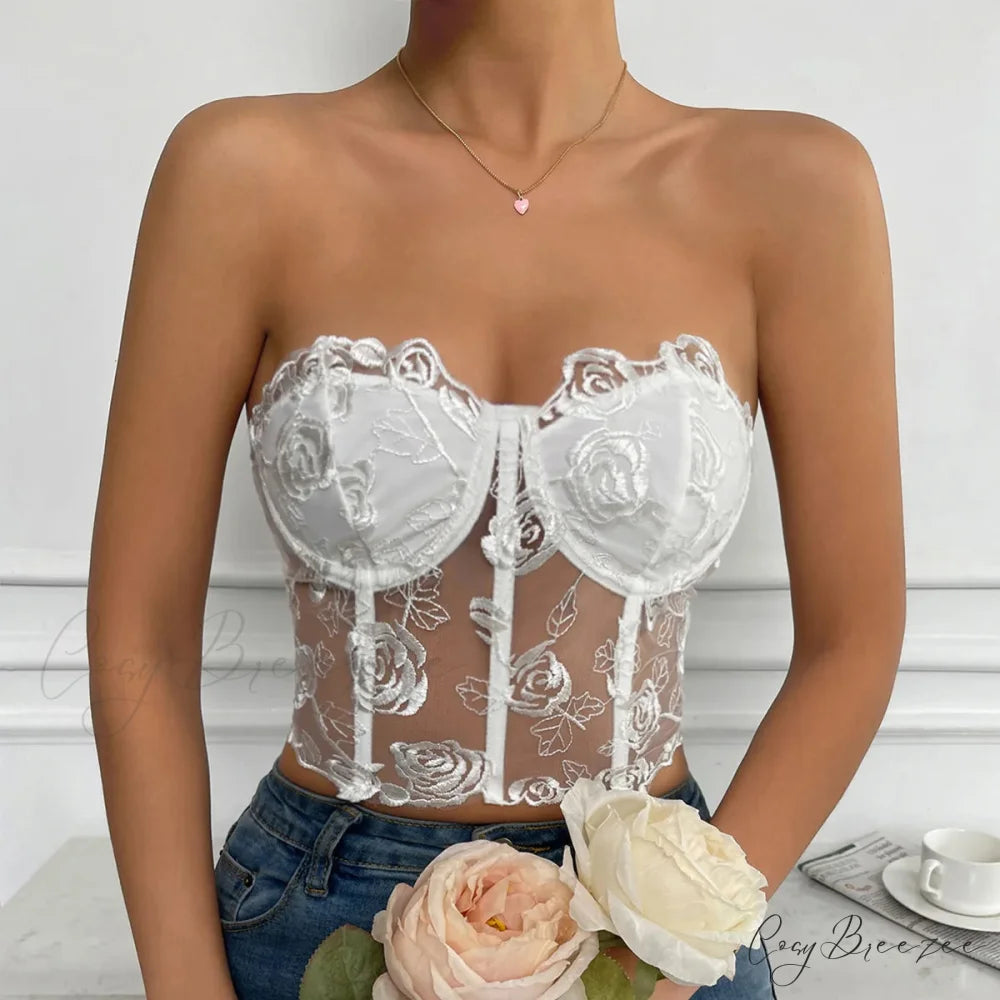 Floral Lace Backless Short Y2K Sexy Crop Top croptop-250126