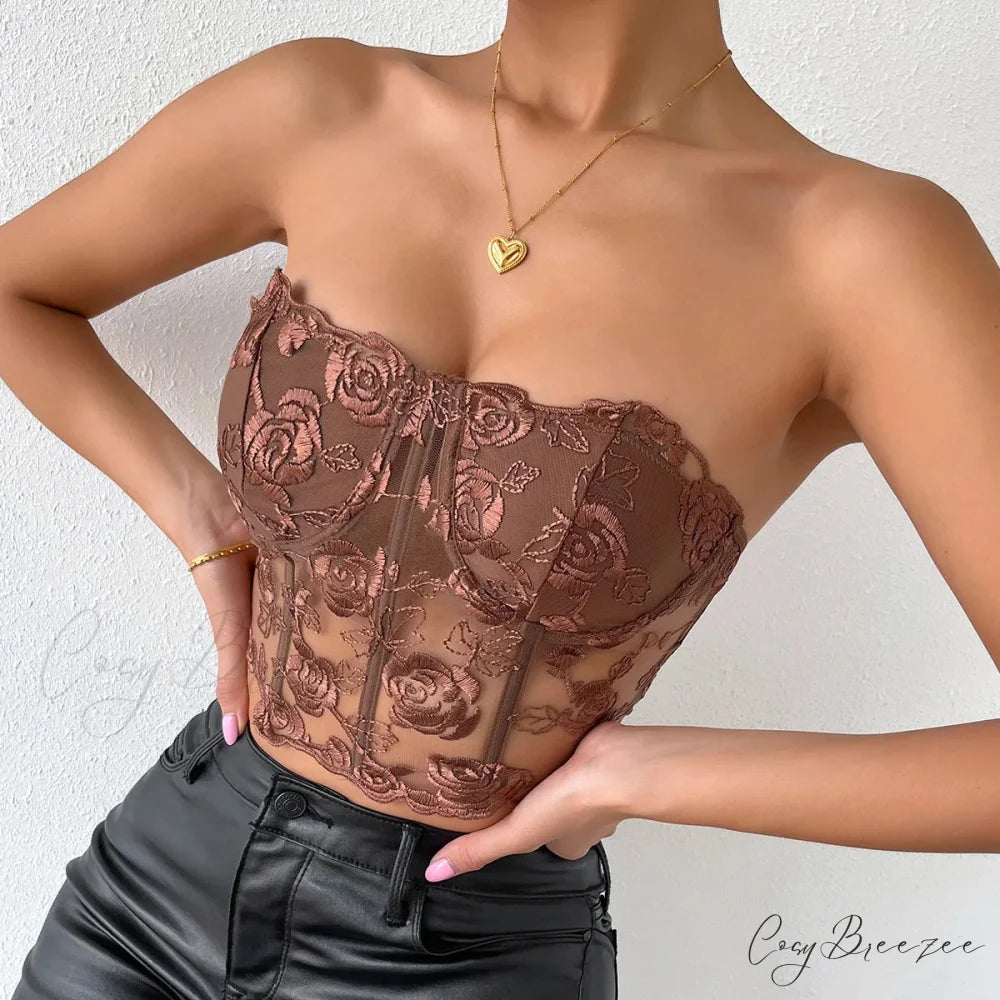 Floral Lace Backless Short Y2K Sexy Crop Top croptop-250126
