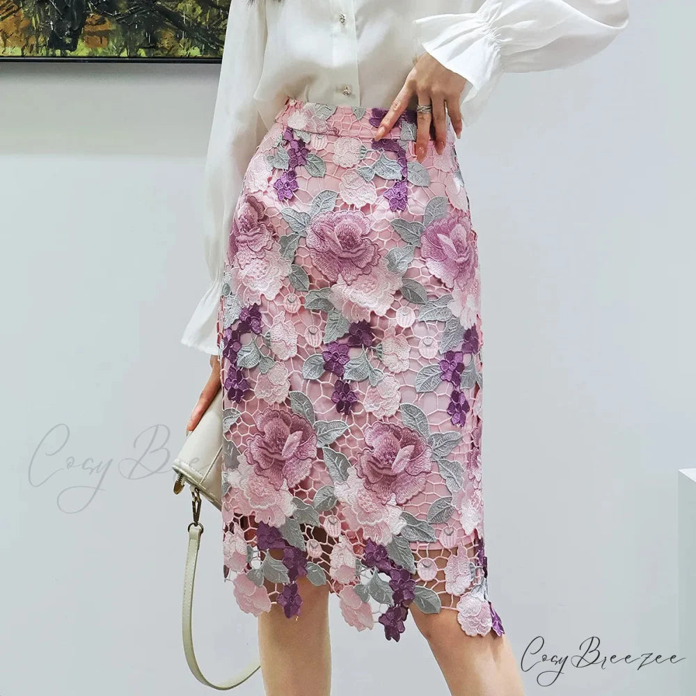 Floral Lace Pencil Skirt for Women skirt-250126