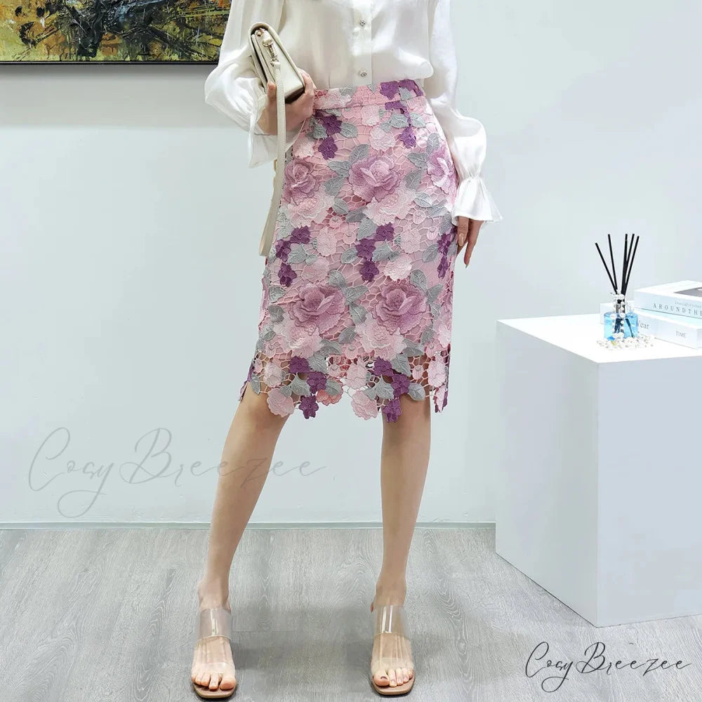Floral Lace Pencil Skirt for Women skirt-250126