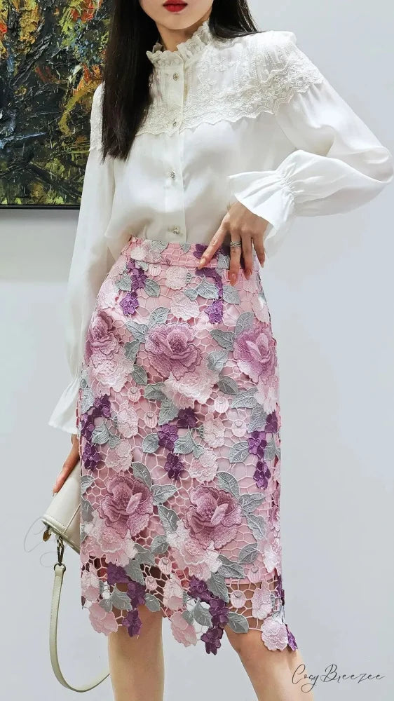 Floral Lace Pencil Skirt for Women skirt-250126
