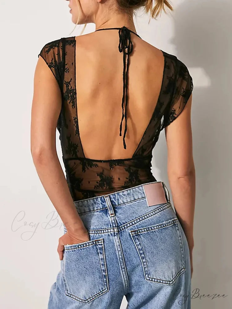 Floral Lace Sheer Mesh Crop Top croptop-250223