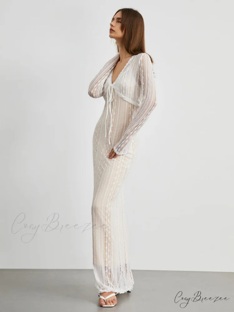 Floral Lace Textured Bolero Modern Two Piece Long Dress