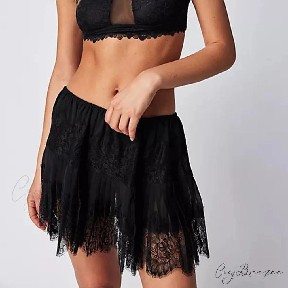 Floral Lace Tiered Slip Skirt skirts-250223