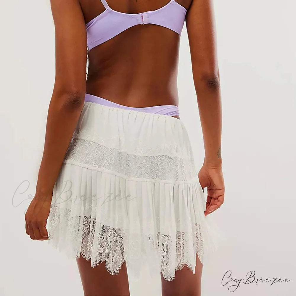 Floral Lace Tiered Slip Skirt skirts-250223