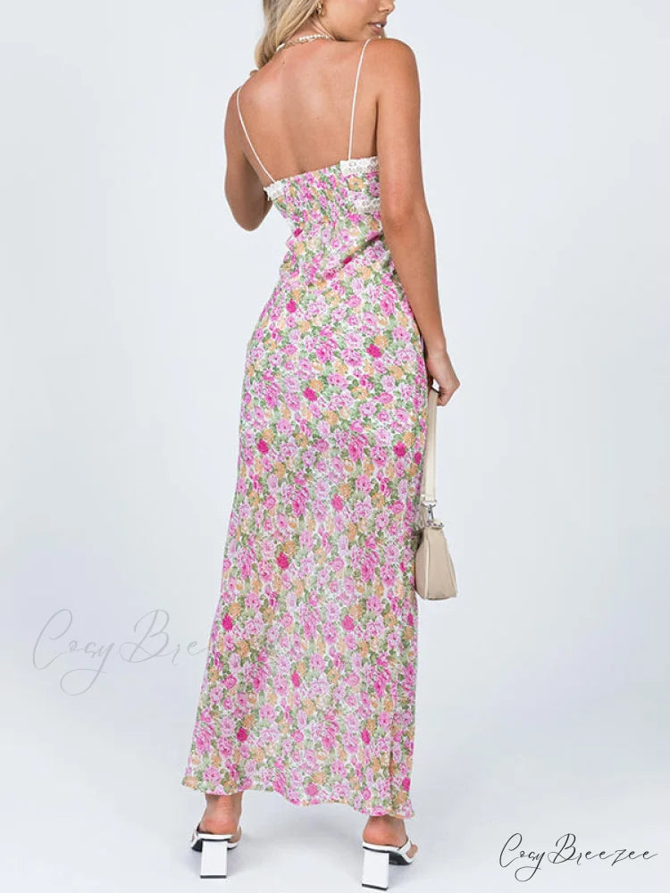 Floral Lace Trim Trendy Checkered Cropped Tank Top