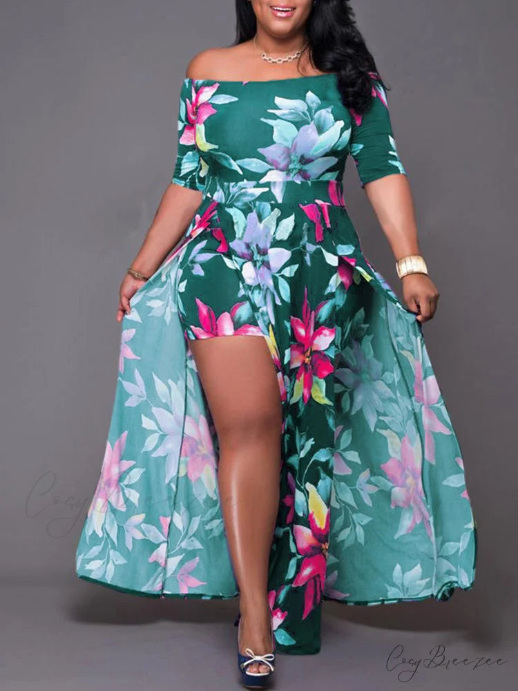 Floral Mesh Graceful Paneled Mini Dress Green / L