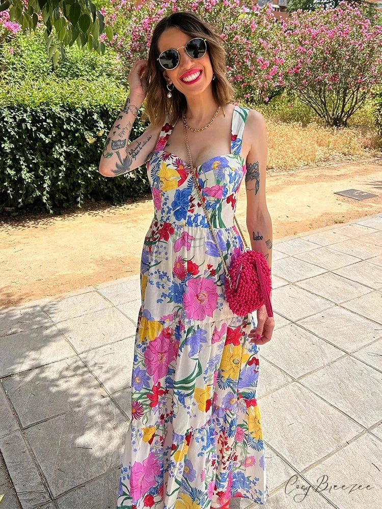 Floral Print A-line Backless Maxi Dress floraldress-250126