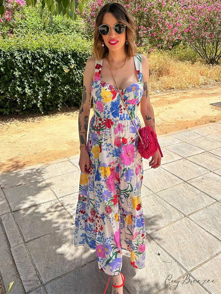Floral Print A-line Backless Maxi Dress floraldress-250126