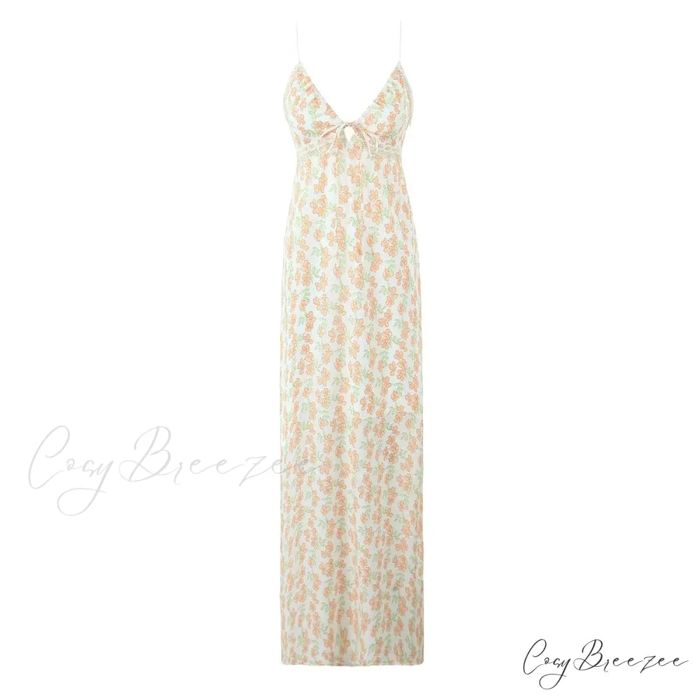 Floral Print Cami Charming Tie-Up Midi Dress as picture / S