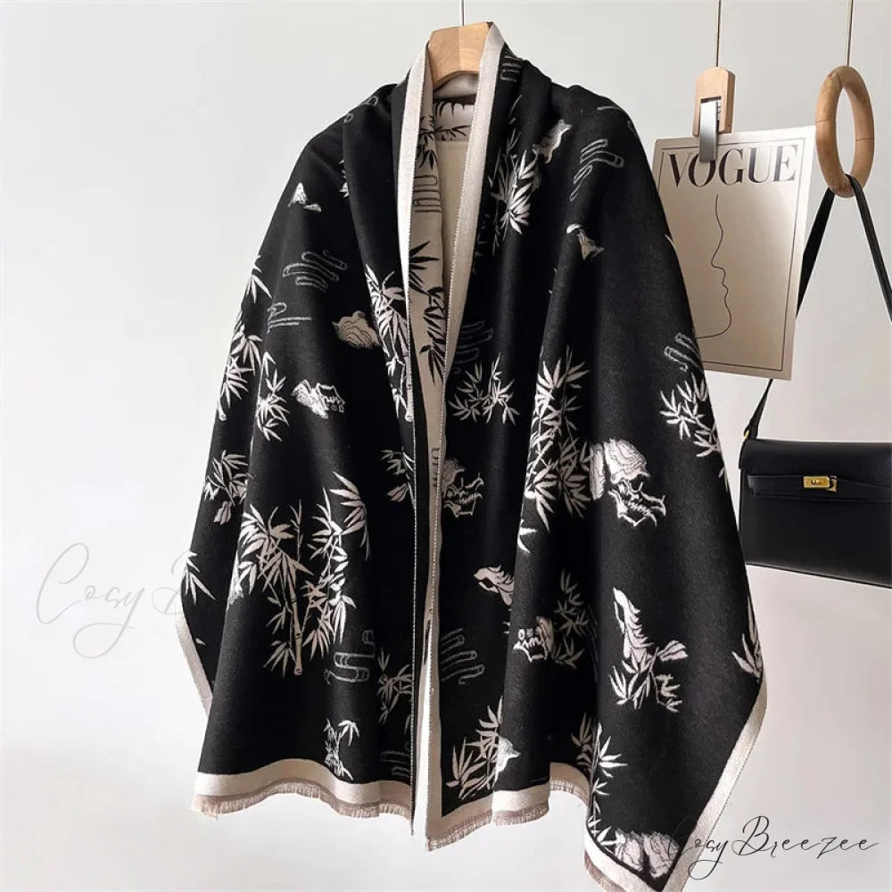 Floral Print Cashmere Winter Scarf green scarf-241228
