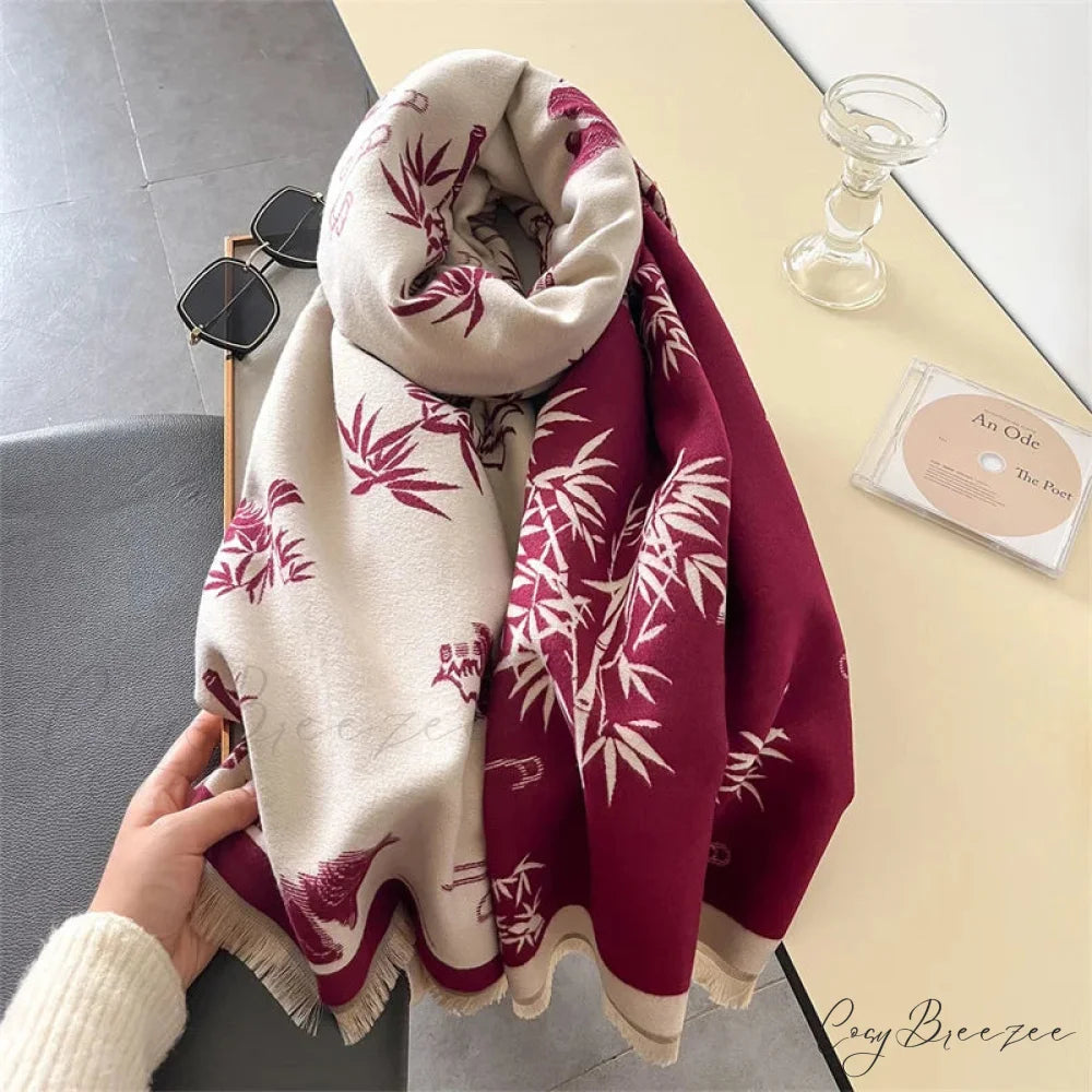 Floral Print Cashmere Winter Scarf red2 scarf-241228