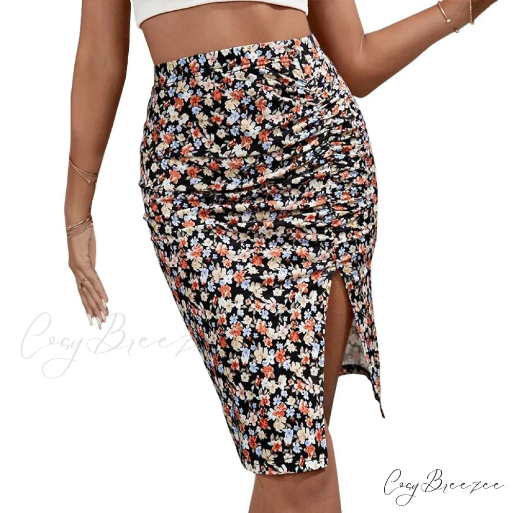 Floral Print High Waist Slim Fit Elegant Summer Skirt skirt-250126