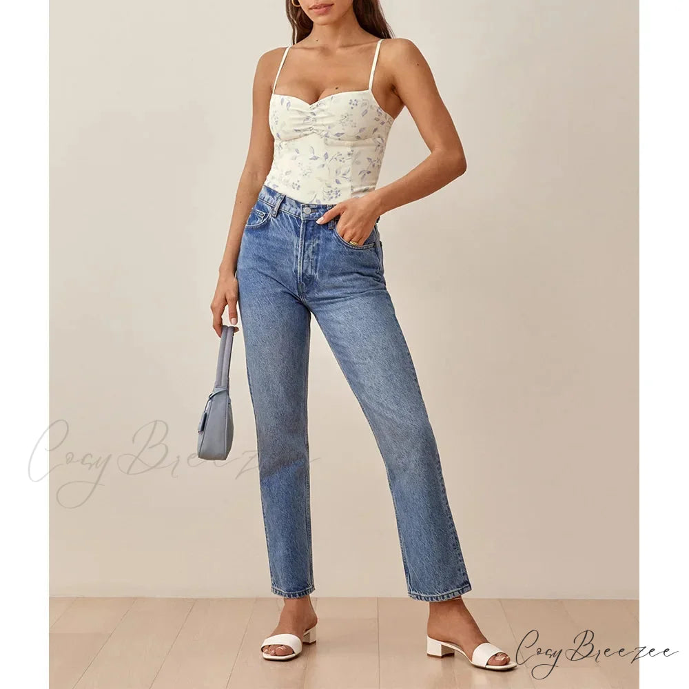 Floral Print Sweetheart Neck Smocked Spaghetti Strap Cami croptop-250126
