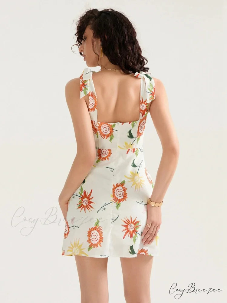 Floral Print Tied Shoulder Backless Sleeveless Mini Vacation Dress floraldress-250126
