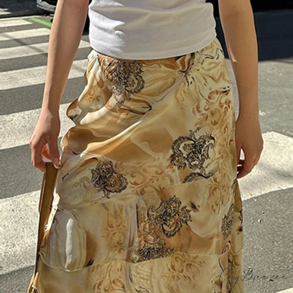Floral Print Tiered A-Line Midi Skirt skirt-250126