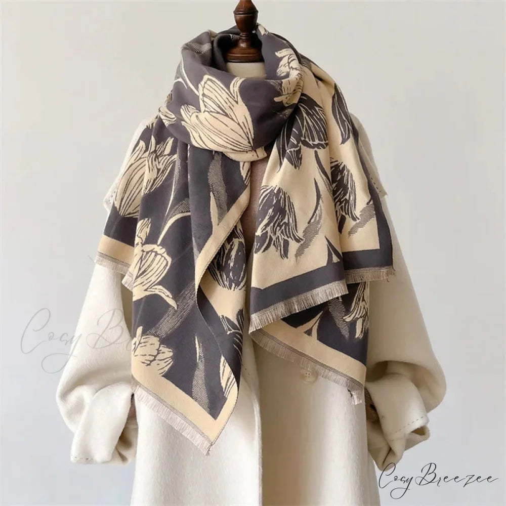 Floral Printed Cashmere Winter Pashmina Scarf scarf-241228