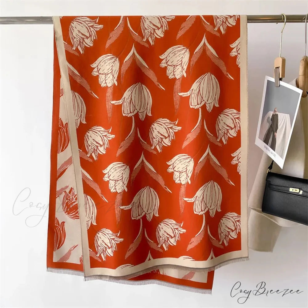 Floral Printed Cashmere Winter Pashmina Scarf scarf-241228