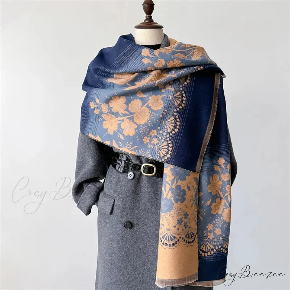 Floral Printed Cashmere Winter Pashmina Scarf black 1 scarf-241228
