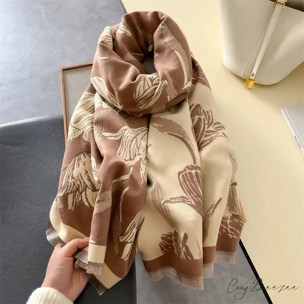 Floral Printed Cashmere Winter Pashmina Scarf red1 scarf-241228