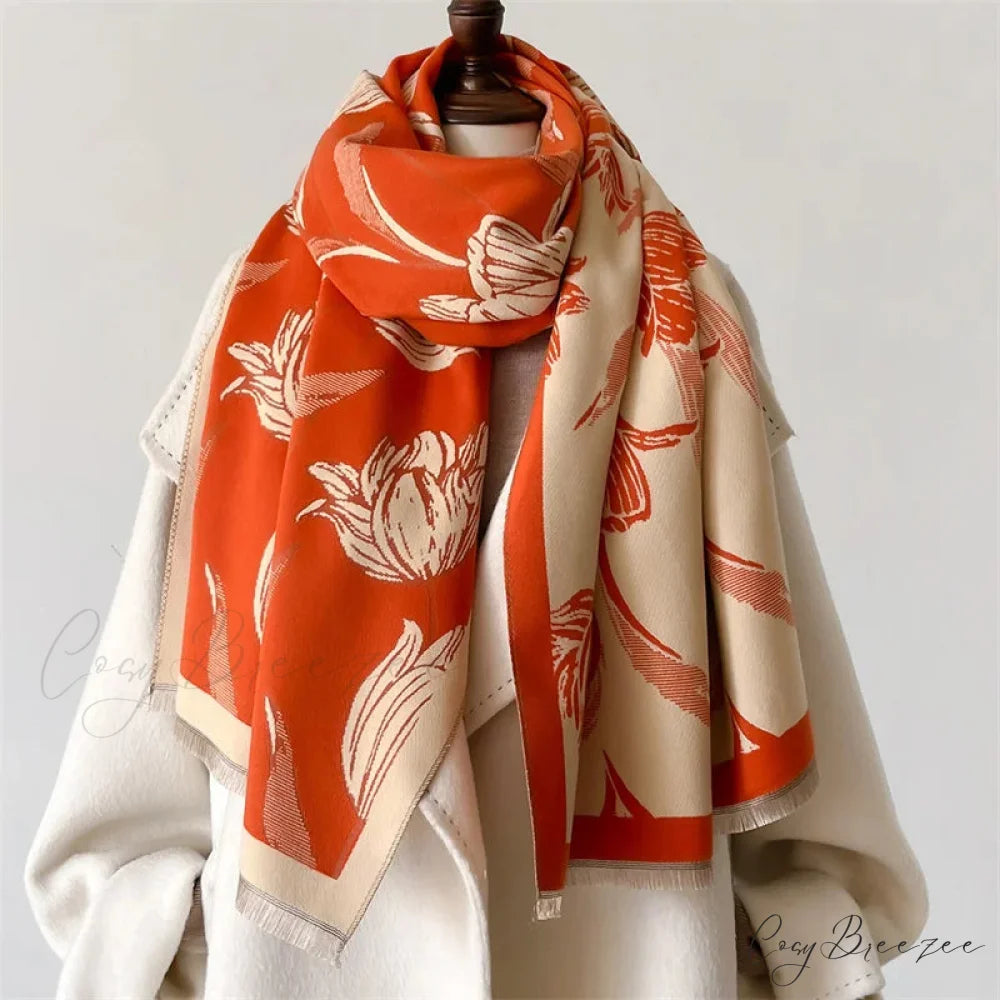 Floral Printed Cashmere Winter Pashmina Scarf red2 scarf-241228