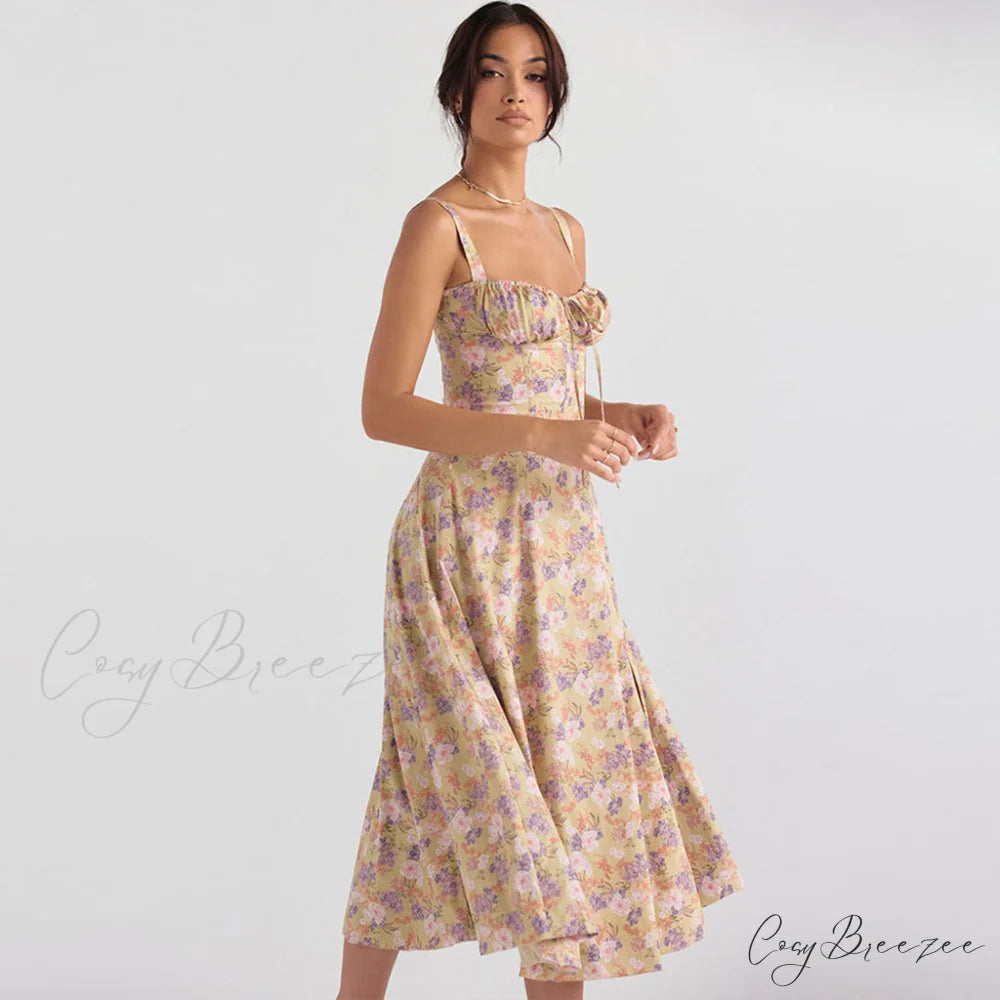 Floral Printed Crop Top and Classic Tiered Ruffle Skirt Matching Set L / Green