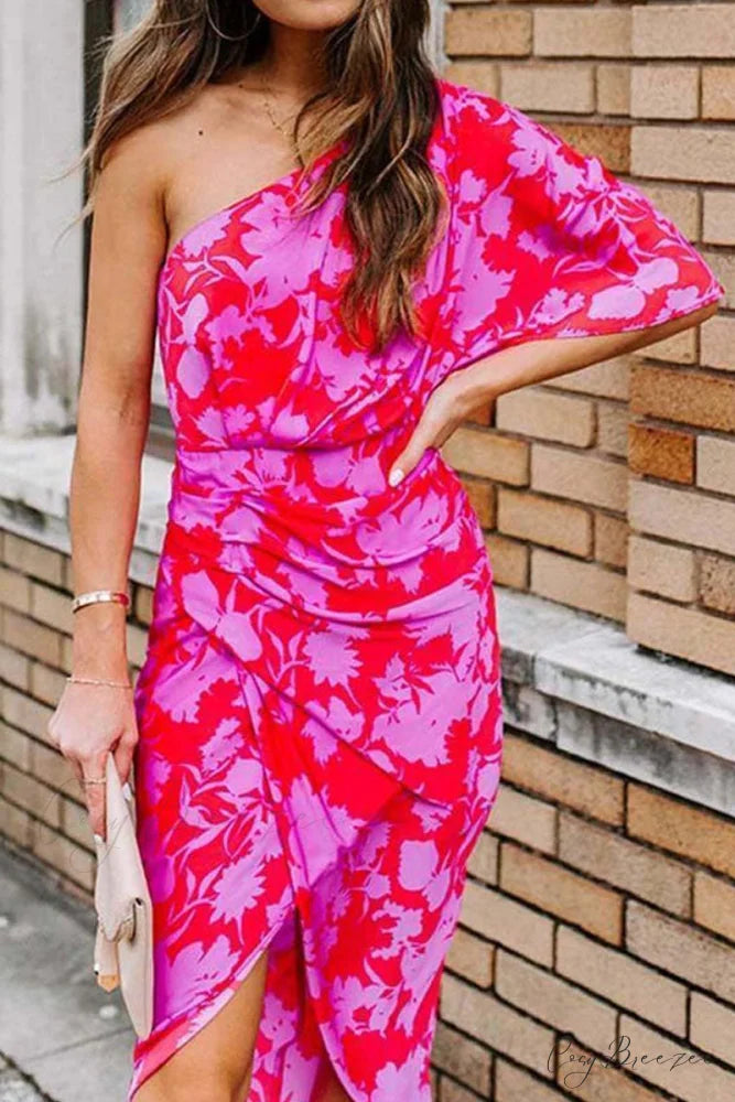 Floral Printed Graceful Wrap Maxi Dress Red / S