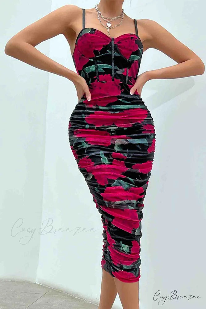 Floral Rushed Bodycon Cami Dress