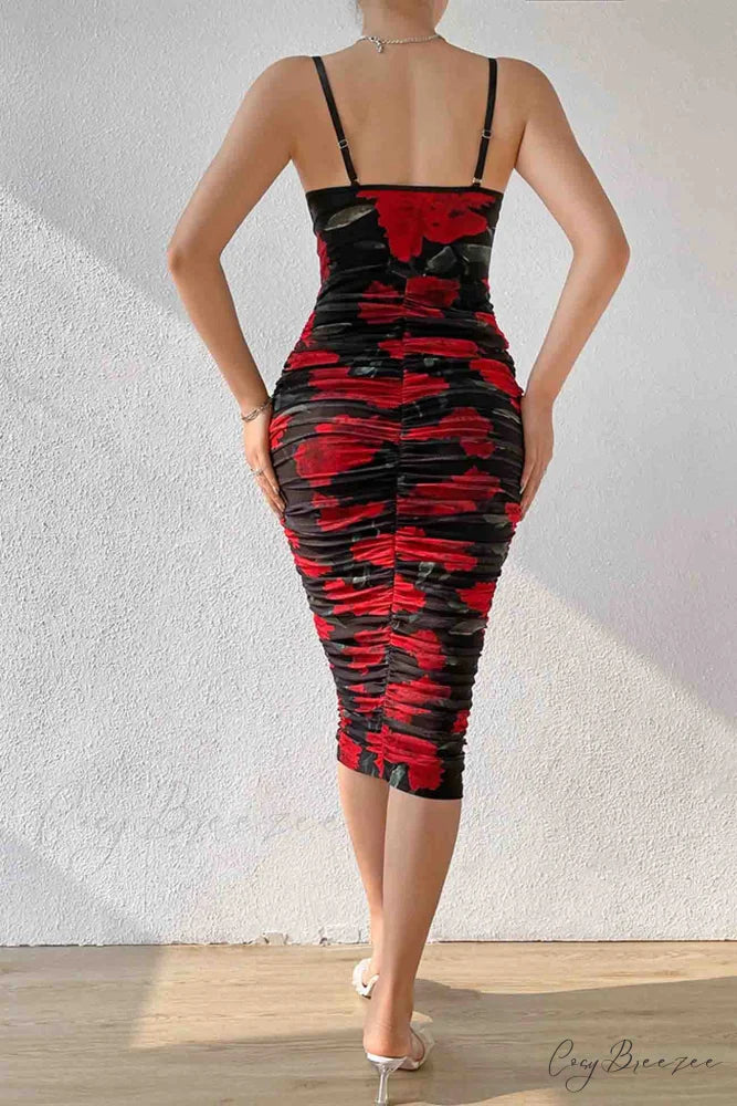 Floral Rushed Bodycon Cami Dress