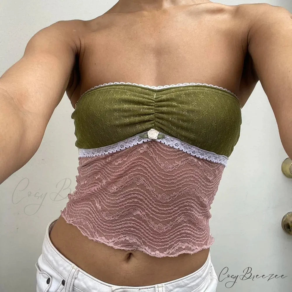 Floral See-Through Tube Crop Top black / S croptop-250223
