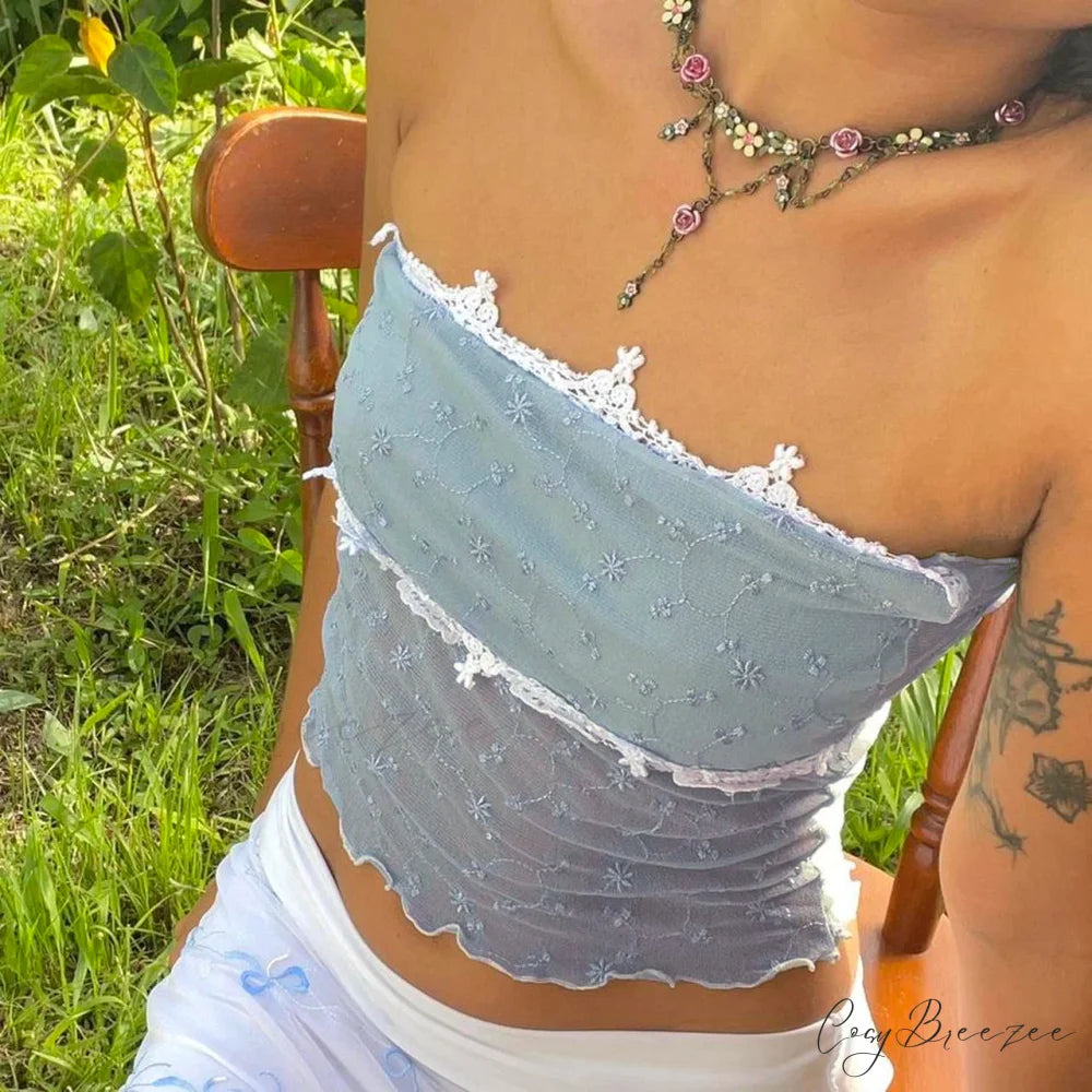 Floral See-Through Tube Crop Top grey / S croptop-250223