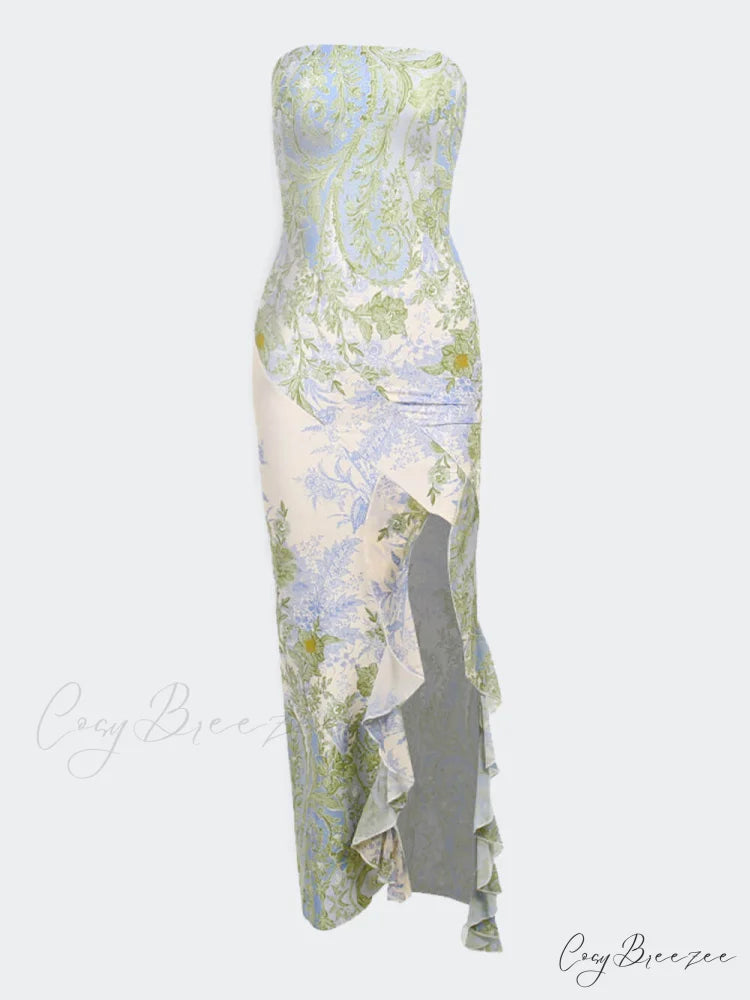 Floral Sexy Stylish Slit Maxi Dress Multicolor / S