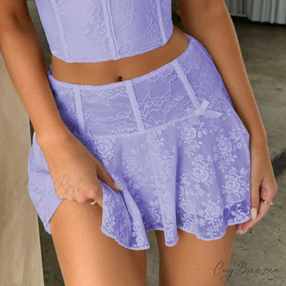 Floral Sheer Ruffles Mini Skirt PURPLE / S skirts-250223
