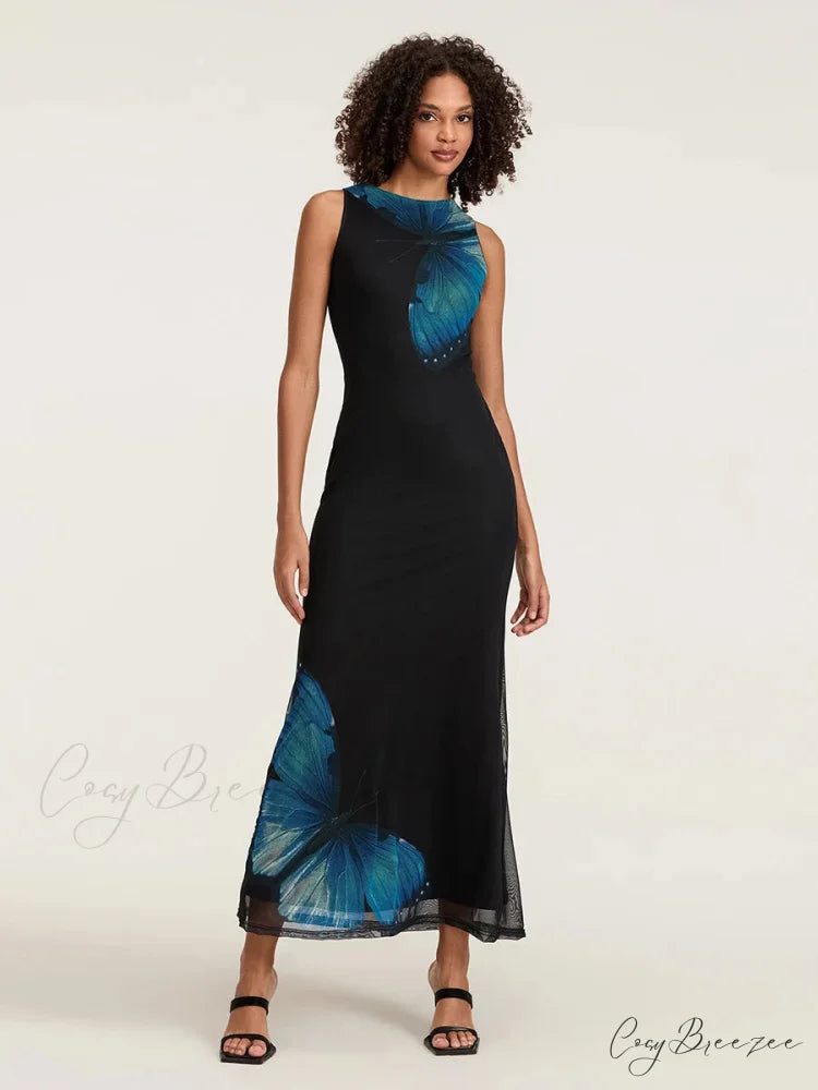 Floral Sleeveless Bodycon Back Hollowed Lacing Tank Party Dress floraldress-250126