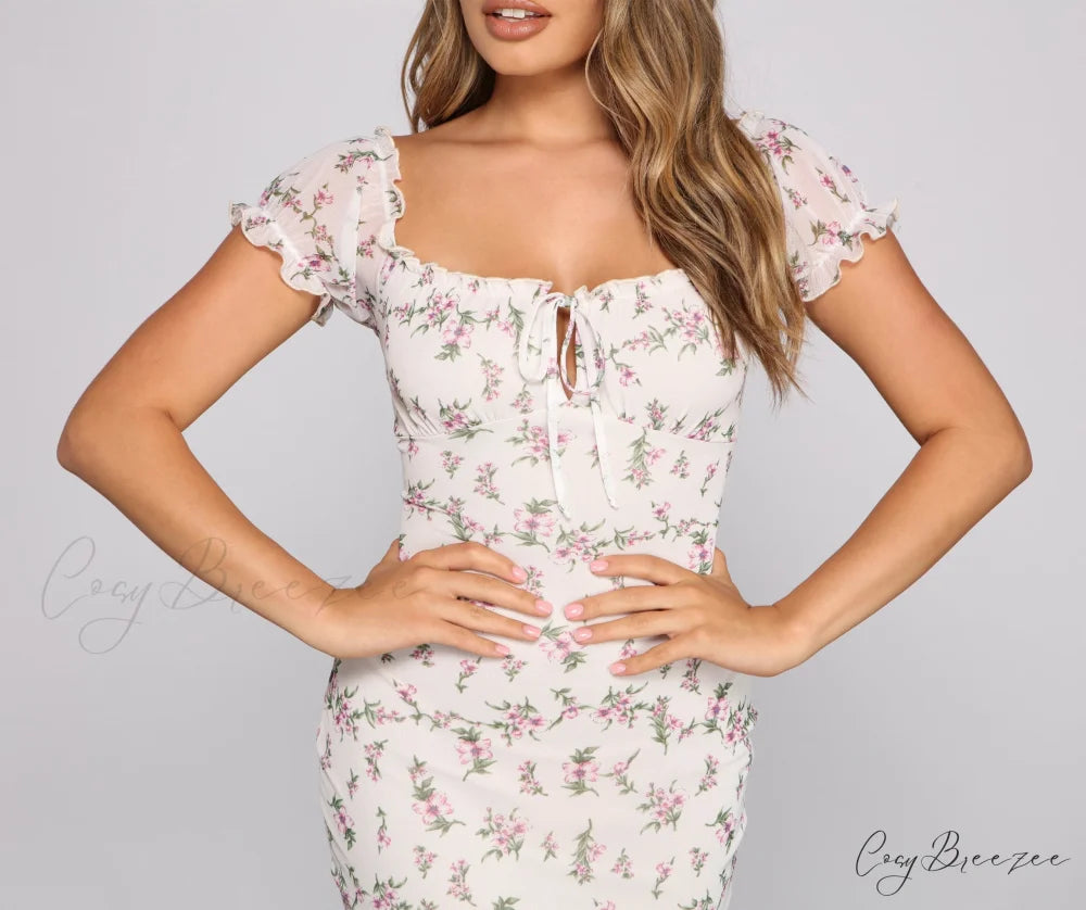 Floral Soul Puff Charming Sleeve Mini Dress