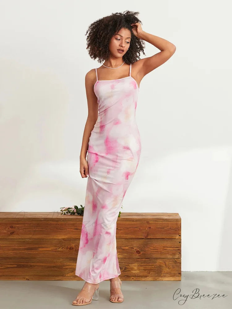 Floral Spaghetti Strap Bodycon Slip Sundress floraldress-250126