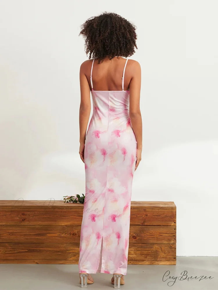 Floral Spaghetti Strap Bodycon Slip Sundress floraldress-250126