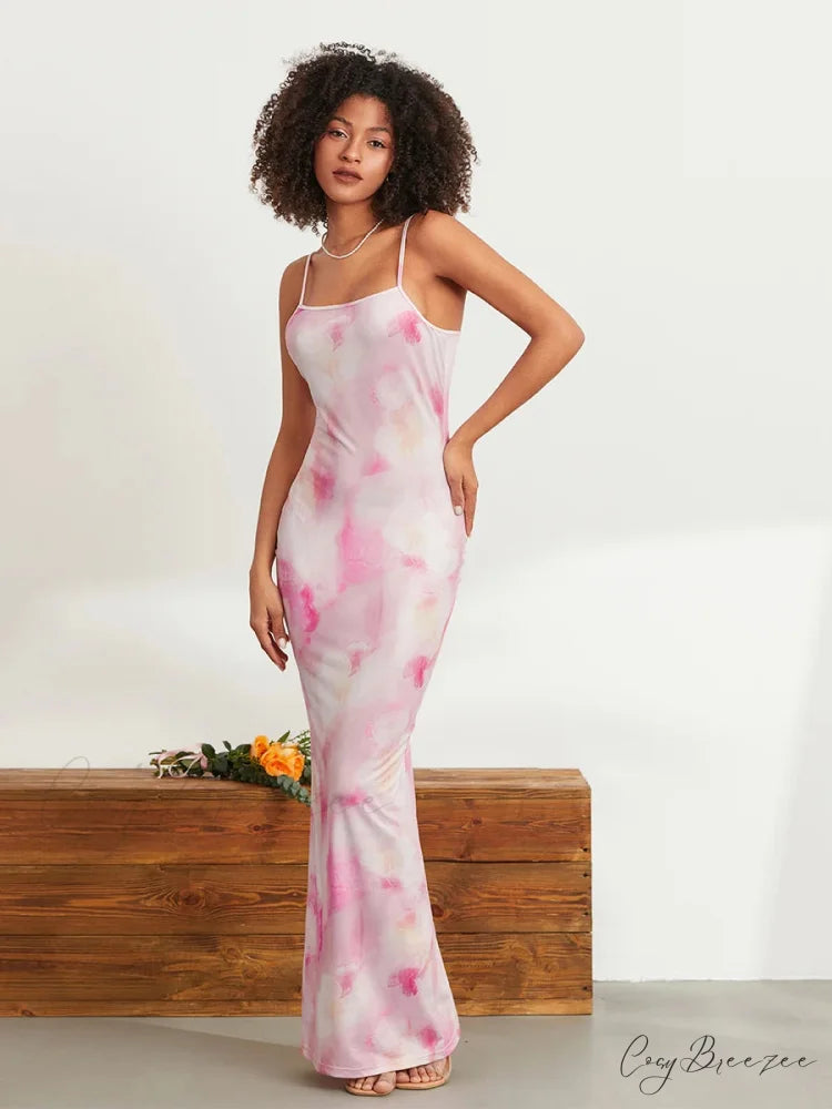 Floral Spaghetti Strap Bodycon Slip Sundress floraldress-250126