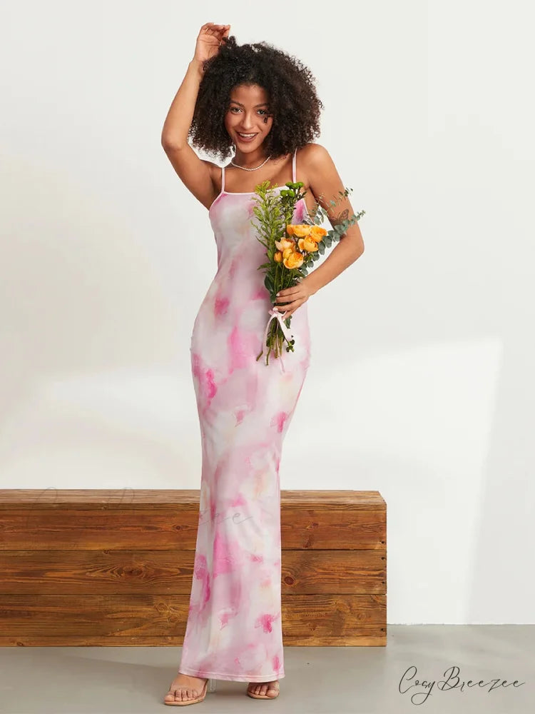 Floral Spaghetti Strap Bodycon Slip Sundress floraldress-250126