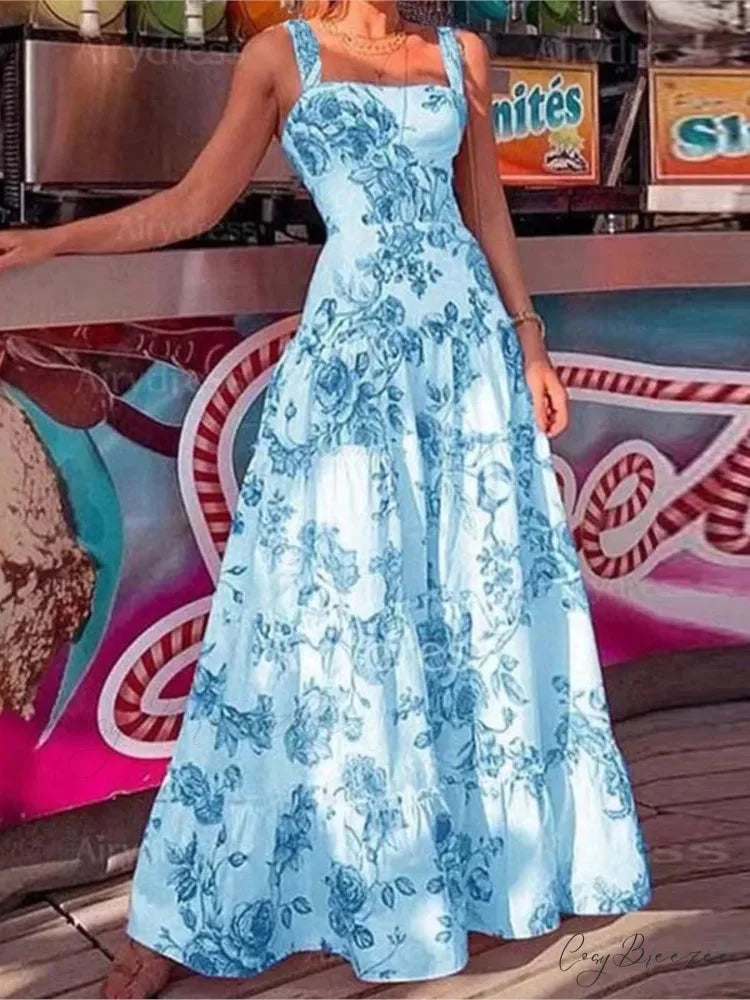 Floral Spaghetti Strap High Waist Maxi Dress floraldress-250126